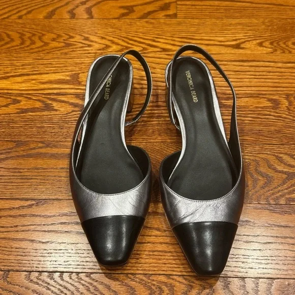 Veronica Beard Tuckernuck Cecile Slingback Heel Black Silver Leather Size 10 - Picture 6 of 13